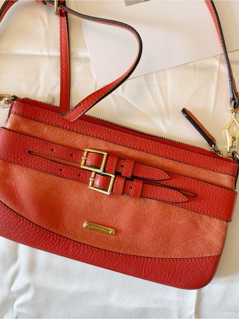 Burberry Red-Orange Leather Crossbody Bag
